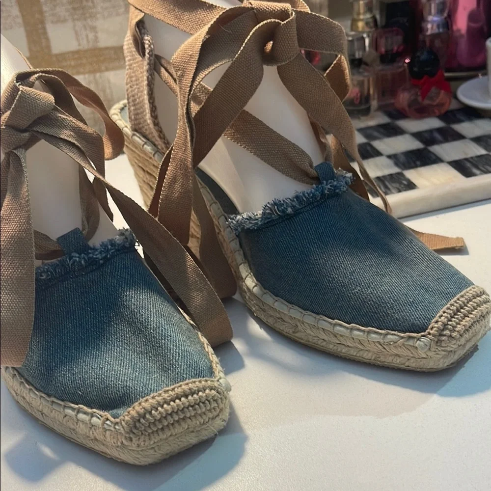 American Eagle Denim Blue and Tan Espadrille Slip-Ons - Picture 3 of 16